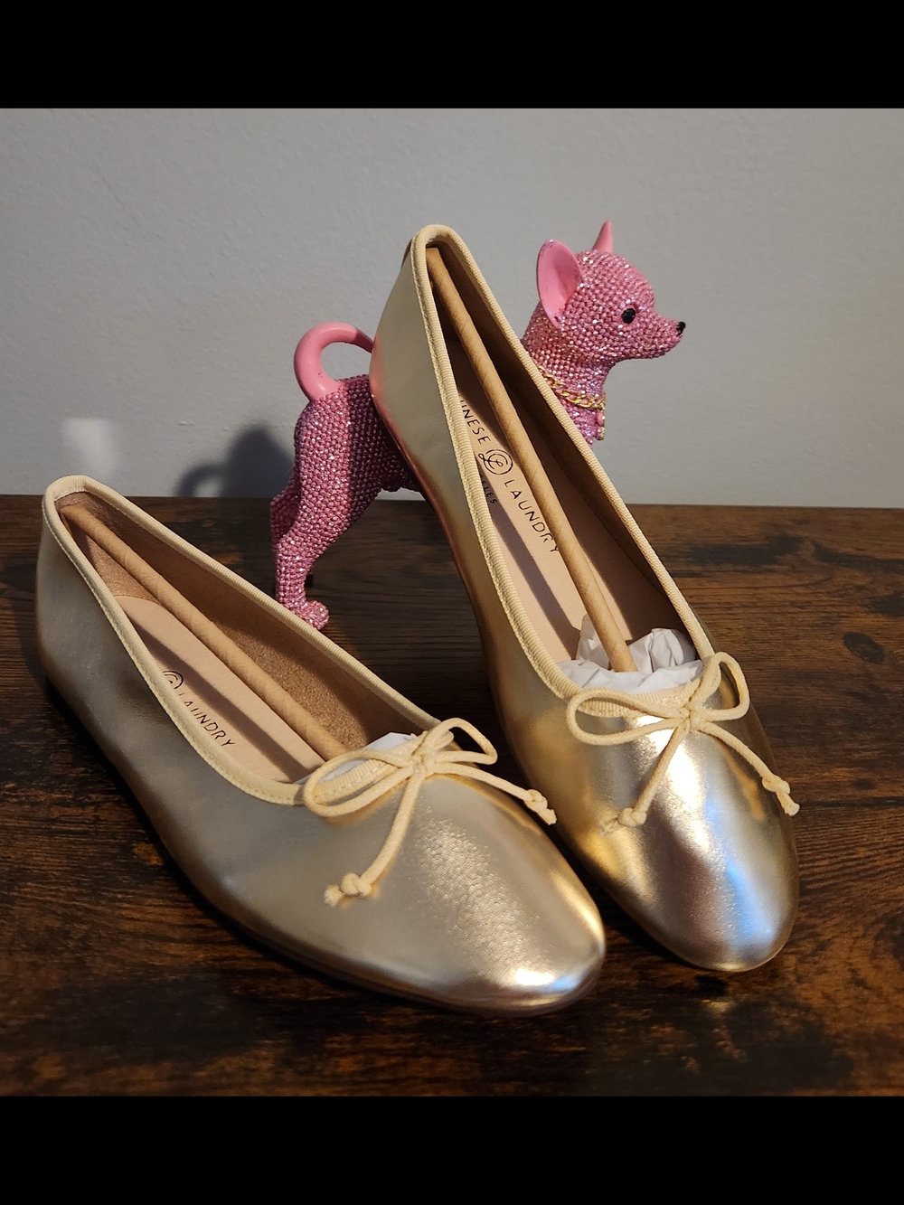Chinese Laundry Metallic Gold Bow-Trim Ballet Flats. NWT
